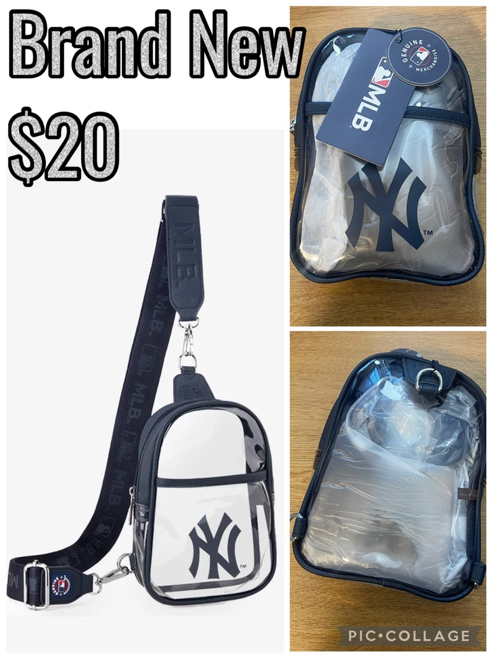 MLB Montana West New York Yankees Clear Crossbody Sling Bag